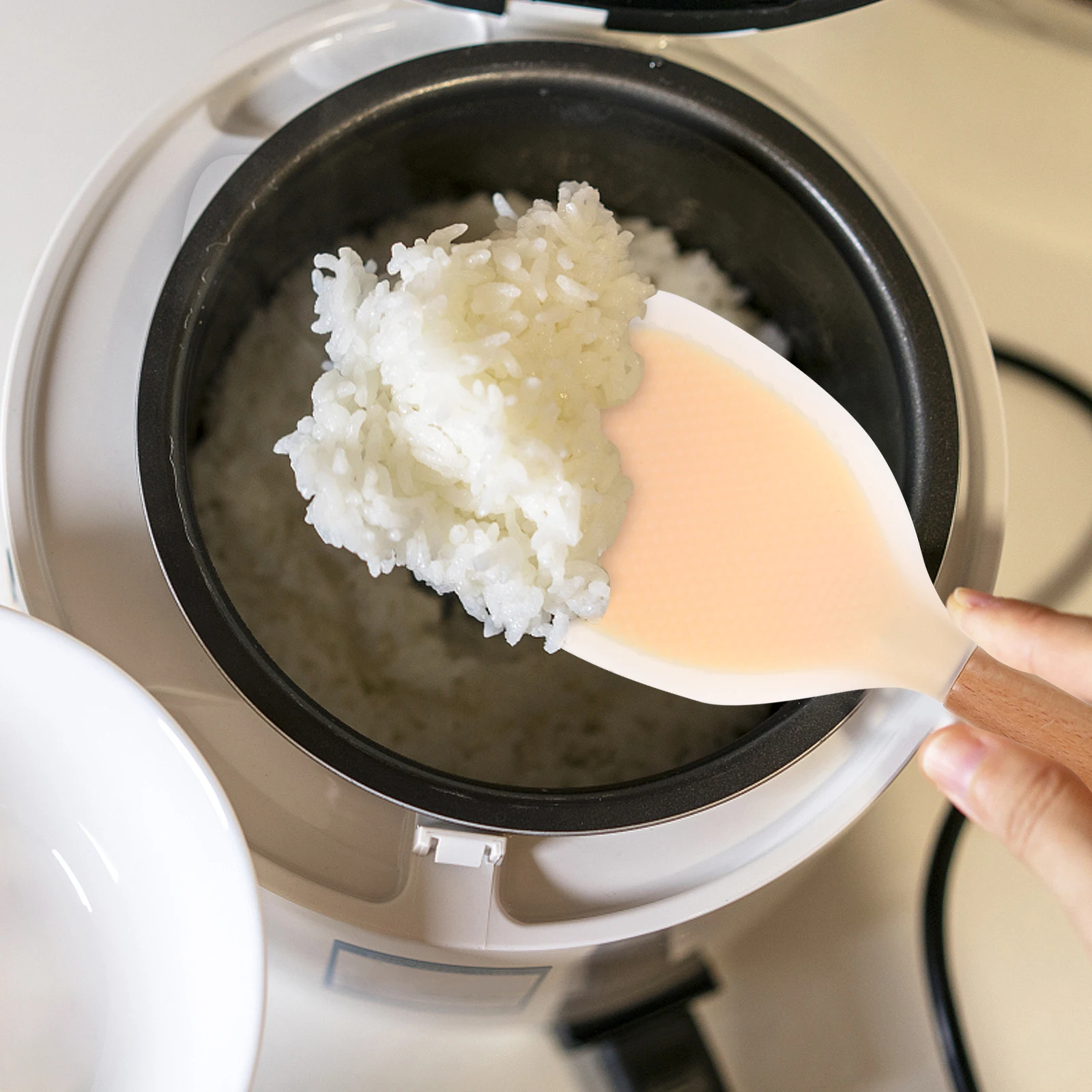 

White Silicone Rice Spoon Non-Stick Serving Utensil Kitchen Cooking Accessory