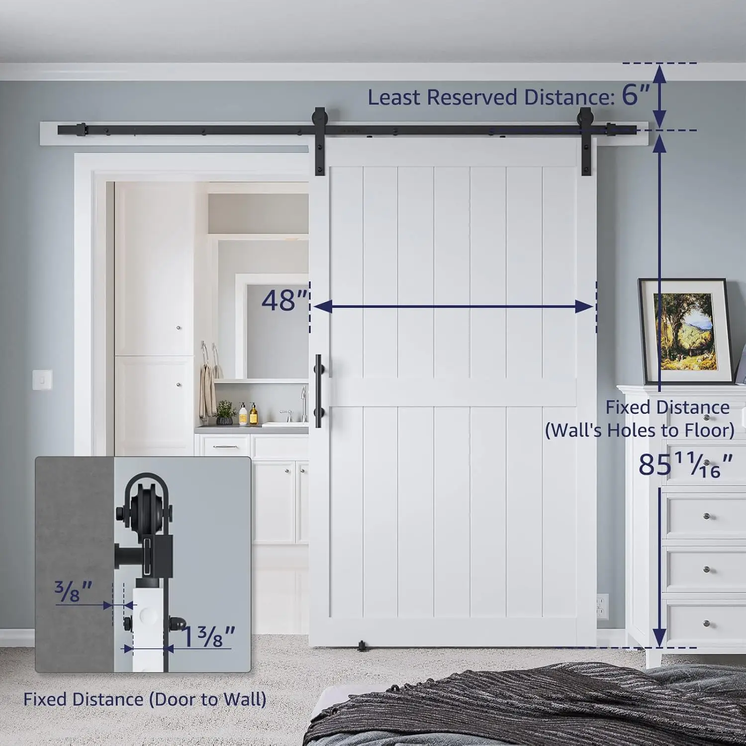 48In X 84In Mdf Sliding Barn Door With 8Ft Barn Door Hardware Kit & Handle, Pre-Drilled Holes Easy Assembly -Solid Barn Door