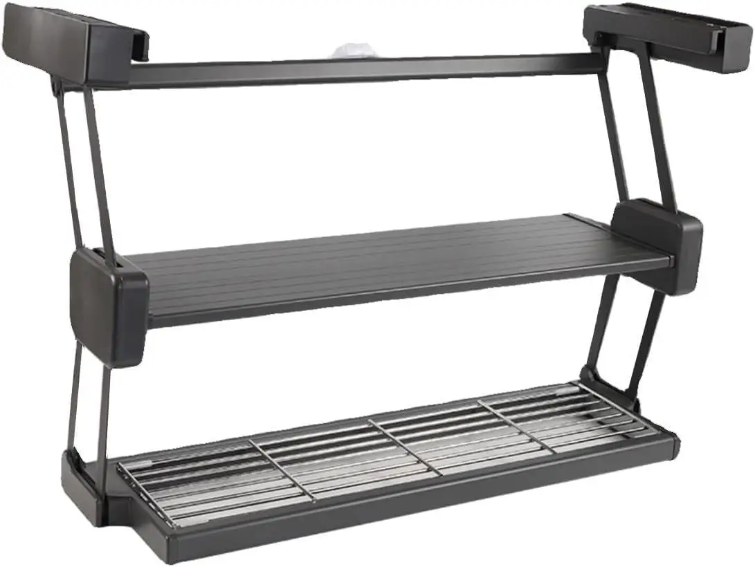 

Kitchen Folding Drop Down Shelf Bracket 2 Tier Drop Down Spice Rack Telescopic Dish Rack System For Spice Jars, Bottles, Shakers