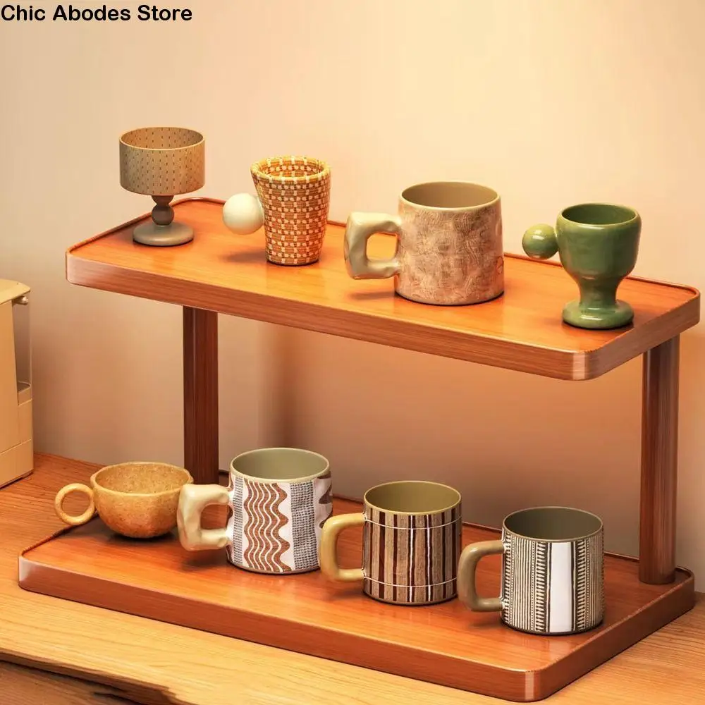 

Двухуровневая деревянная стойка для хранения, легкий доступ, экономия места, настольная витрина, простая установка, отдельно стоящая