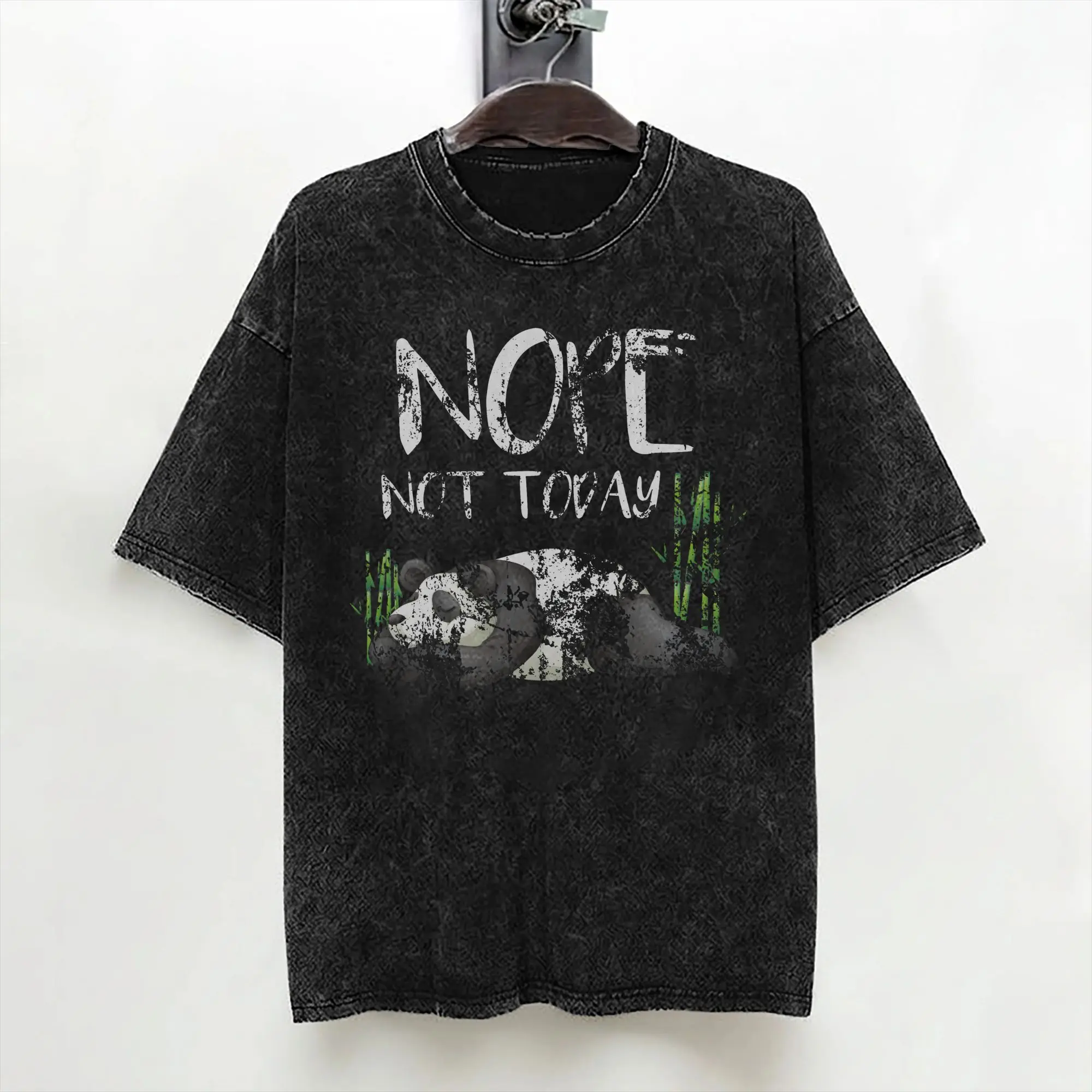 Funny Nope Not Today Lazy Sleepy Panda Washed T Shirt Streetwear Hip Hop Vintage T-Shirts Tees for Men Women Harajuku Summer