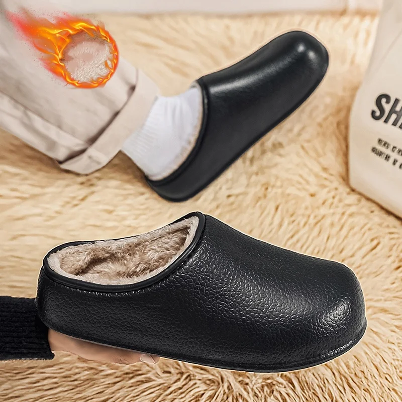 

Autumn and Winter Waterproof, Cold-Proof, Warm, Non-Slip Cotton Slippers for Men and Women, Simple Design, Fleece-Lined, Heat-Retaining, Long-Lasting and Durable