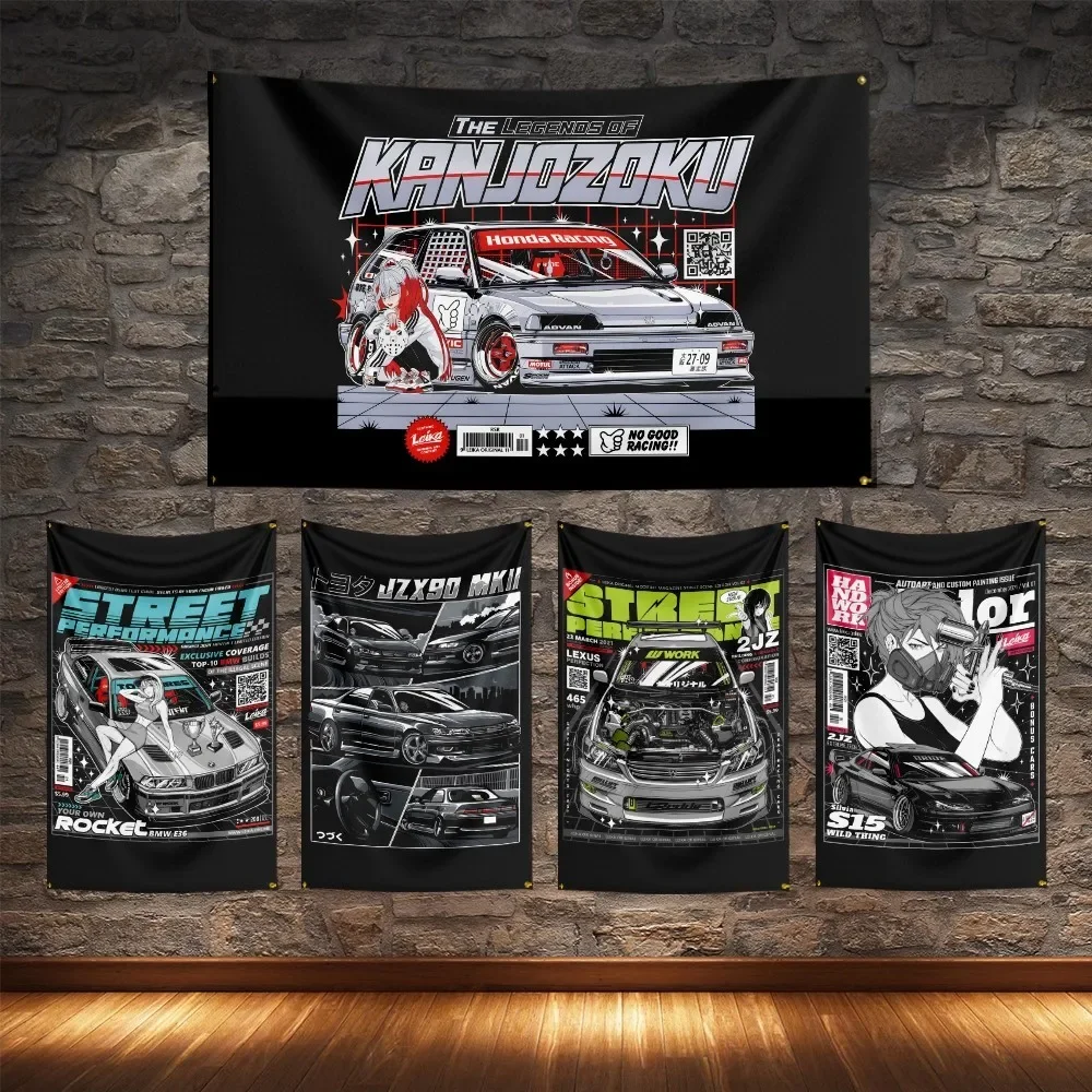 JDM Modified Racing Car Flagge Polyester Digital Printing Cars Banner For Decoration