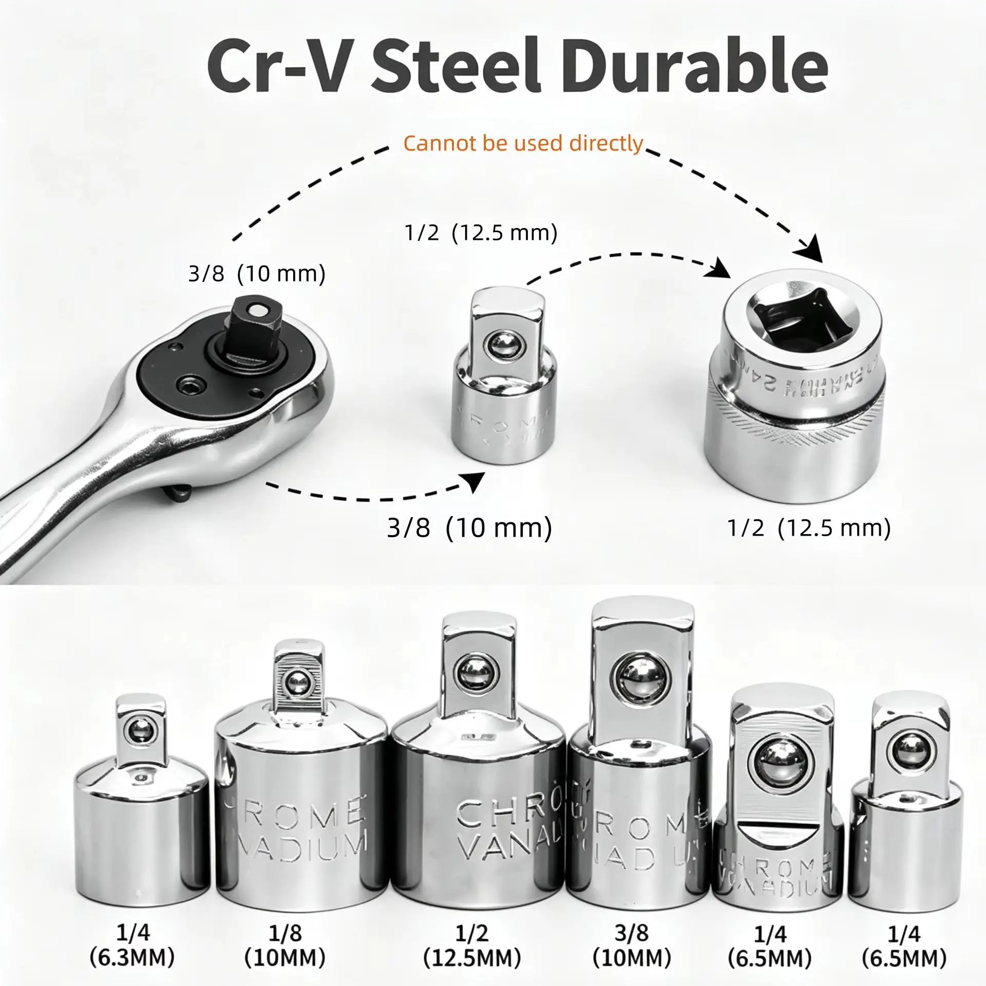 1pc 1/4 3/8 1/2 Inch Ratchet Wrench Socket Adapter Spanner Keys Set Cr-V Steel Converter Drive Reducer Air Impact Craftsman