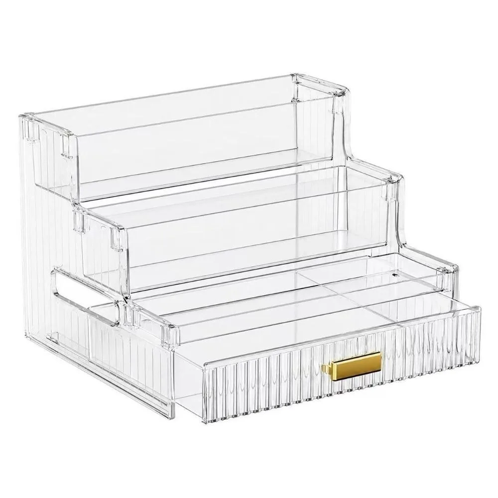 Clear Mini Figures Display Holder Space Save 3/4 Layers Jewelry Cosmetic Storage Tray with A Drawer PET Durable