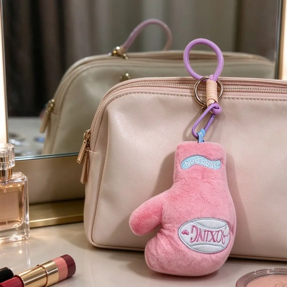 Backpack Pendant Boxing Gloves Keychain Stuffed Doll Soft Cute Fitness Plush Keychain Pink Sports Theme Plush Boxing Pendant