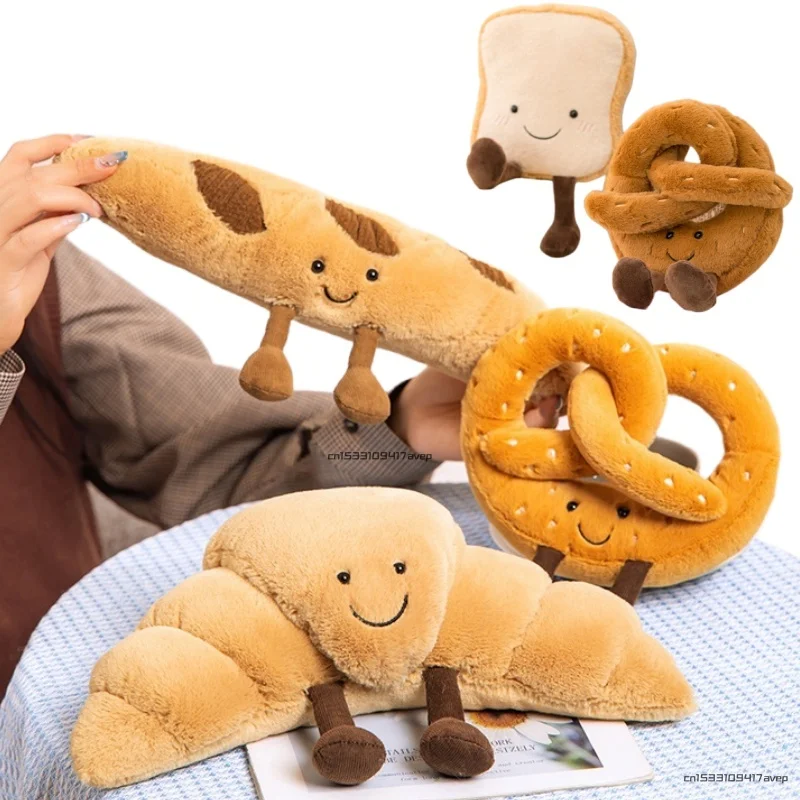 Cute Pretzel Crossant Toast Bread Food Plush Toy Stuffed Cartoon Boba Tea Baguette Poach Egg Decor Doll For Girl Kids Birthday