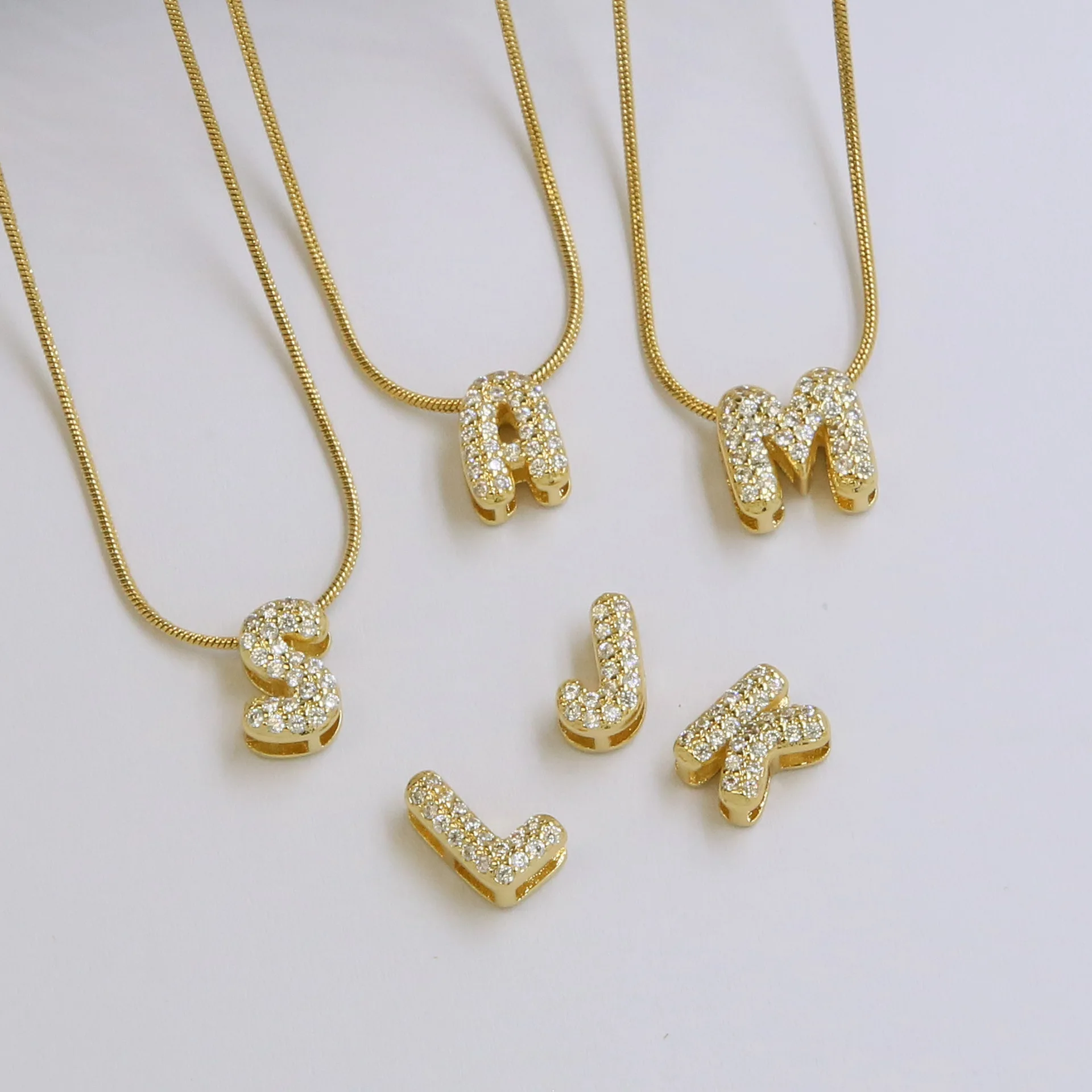 Simple Small Name Initial Letter Pendant Necklace for Women Gold Color Zircon Alphabet Round Snake Chain Neckalce Jewelry