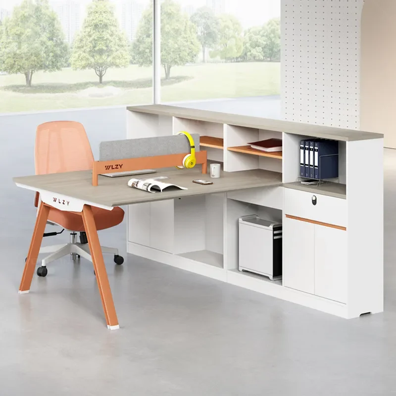 Office Workstation with Cabinet and Screen Divider Modern Staff Desk Chair Combo Cubicle Partition for Open Plan Workspace