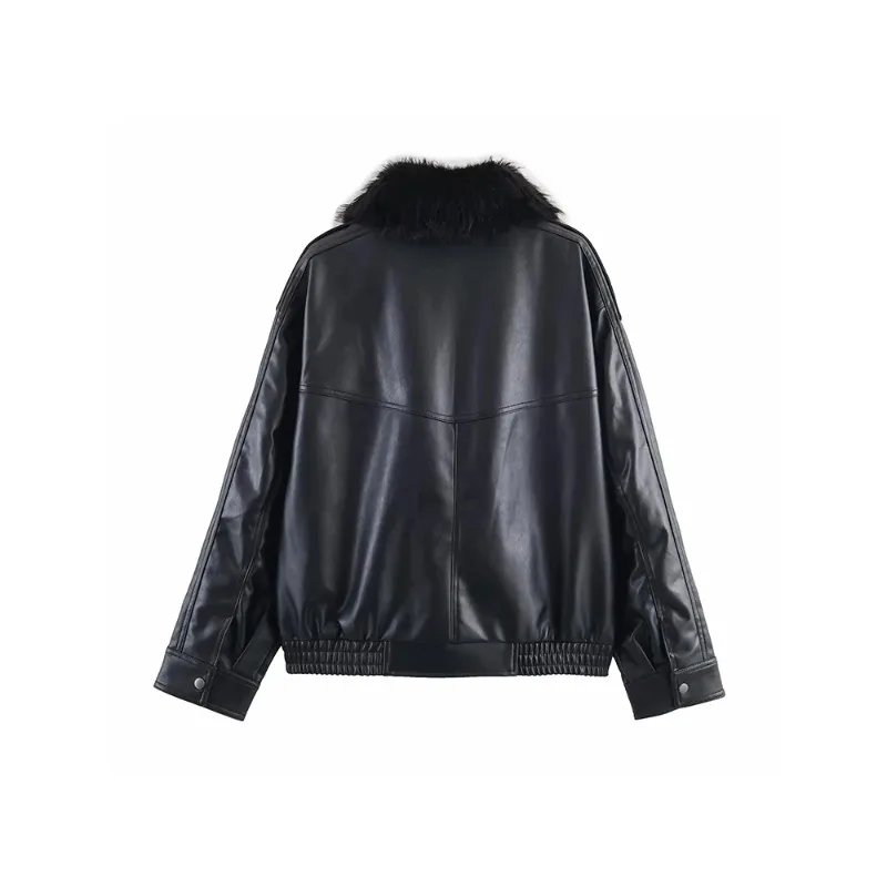 خريف شتاء جديد ملابس خارجية المرأة سترة جلدية جديدة انفصال الفراء طوق كم طويل جاكيت زيبرا شارع العليا معطف قصير #2