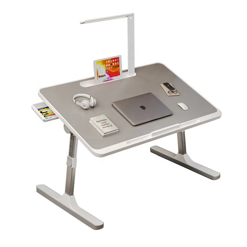 

Портативный складной многофункциональный компьютерный стол на кровати, небольшой прикроватный столик для ноутбука с настольной лампой для кровати