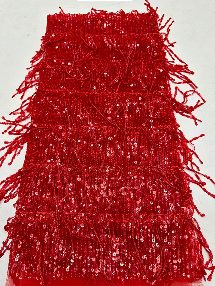 1yard Striped tassel bead sequin embroidery lace fabric for sewing Evening gown,Wedding dress Children's Clothing diy fabric