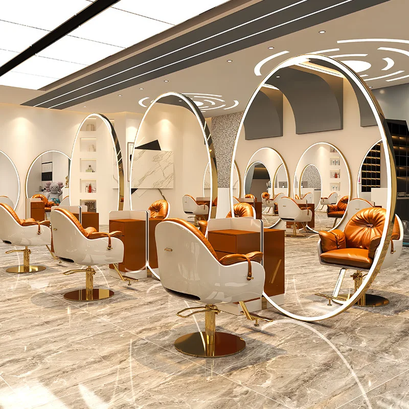 Barber Stations Furniture Double Sided Salon Styling Stations Electroplating Salon Mirror Custom White and Gold Salon Furniture