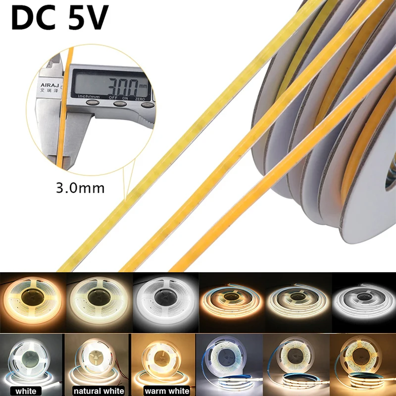 Flexible High Density COB LED Strip Light 3mm Ultra Thin 3000K 6500K for Bedroom Kitchen Home
