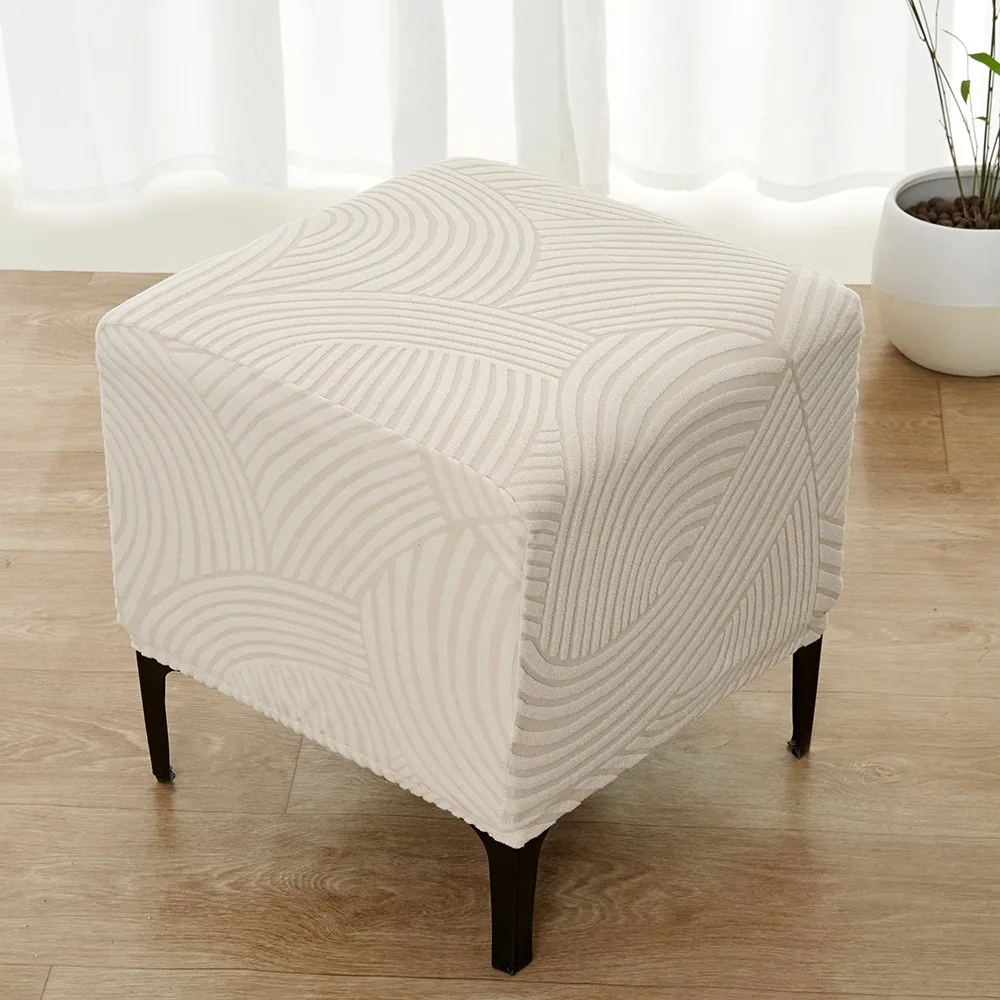 Jacquard Velvet Square Footstool Cover Square Shaped Elastic Fabric Wrap Bench Storage Cover Wear Resistant Soft