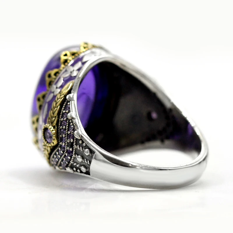 خاتم فضي للرجال والنساء ، 925 فضي ، سلع فاخرة ، مجوهرات ، زيركون أرجواني ، مجوهرات أنيقة #2