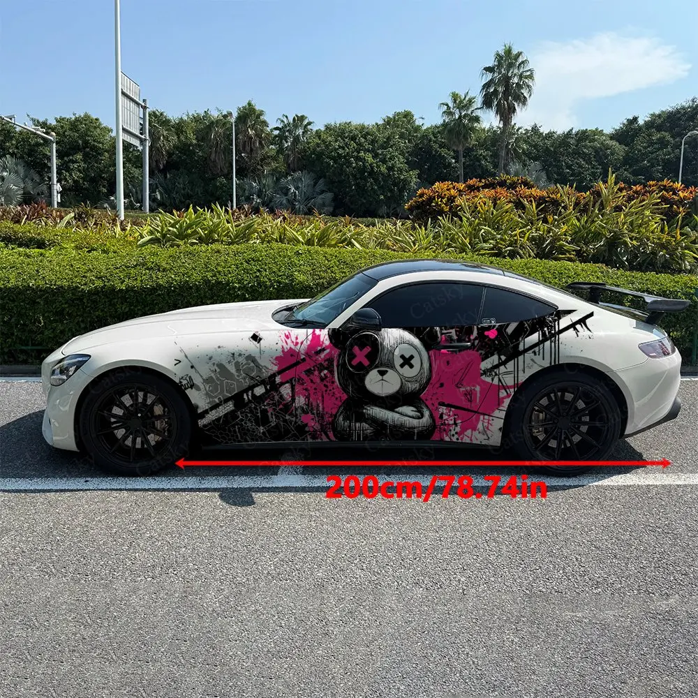 2pcs.Edgy Pink Panda Cyber Y2K Car Sticker Car Side Decals | Self-Adhesive PVC Waterproof & Scratch-Resistant Stickers
