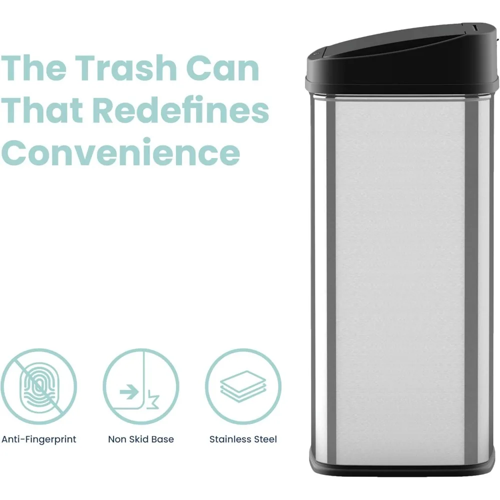 Automatic Touchless Infrared Motion Sensor Trash Can, 13 Gal Stainless Steel with Black Lid