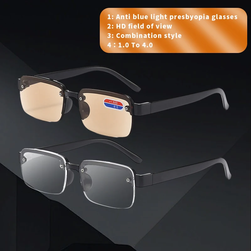男性用ハーフフレーム老眼鏡,老眼,視度,1.0〜4.0レンズ,2個