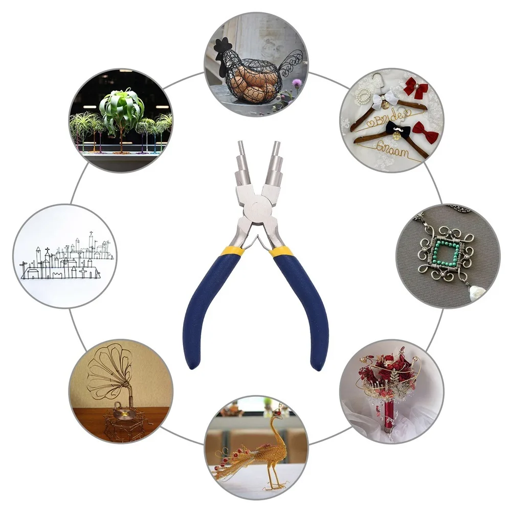 6 in 1 Wire Bending Pliers Guardrail Pliers Wire Ring Forming Pliers for 2-9mm Rings and Jump Rings Jewelry Making Tool