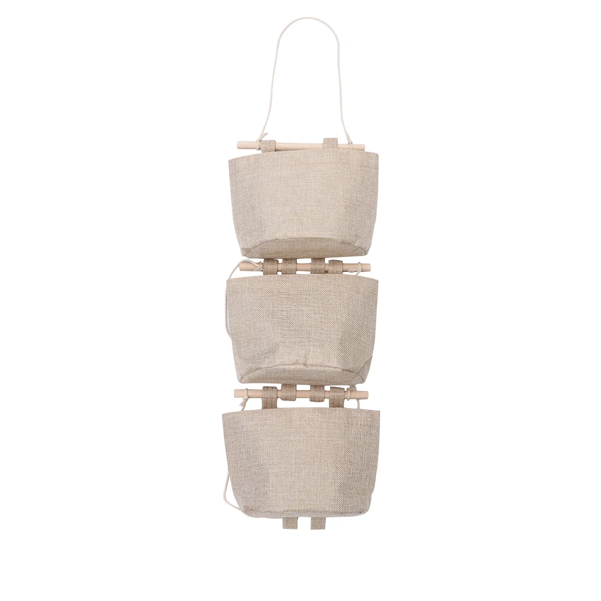 

1 Set Wall Hanging Storage Baskets Rope Wooden Stick Space Saving Organizer For Kitchen Pantry Cleaningwall Storage Bag Hanging