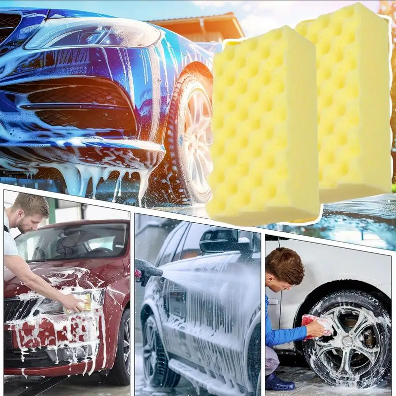 Car Cleaning Sponge Water Suction Tire Wheel Wash Pad Extra Thick Easy Grip Thick Foam Scrubber Auto Wax Polishing Tyre Brushes