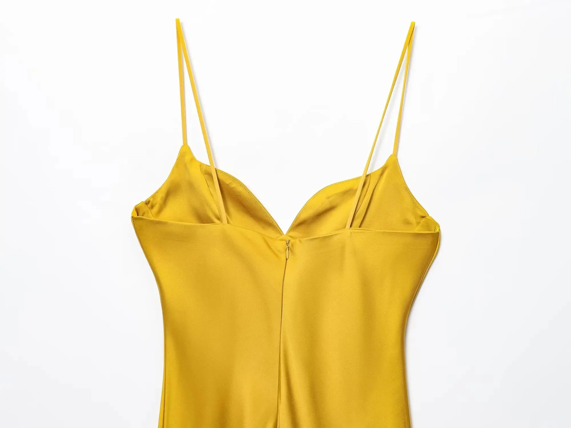 KONDALA シックなイエローサテンワンピース Vネック コルセット ロングドレス レディース セクシー キャミ パーティードレス ファッション 2025 イブニングクラブドレス