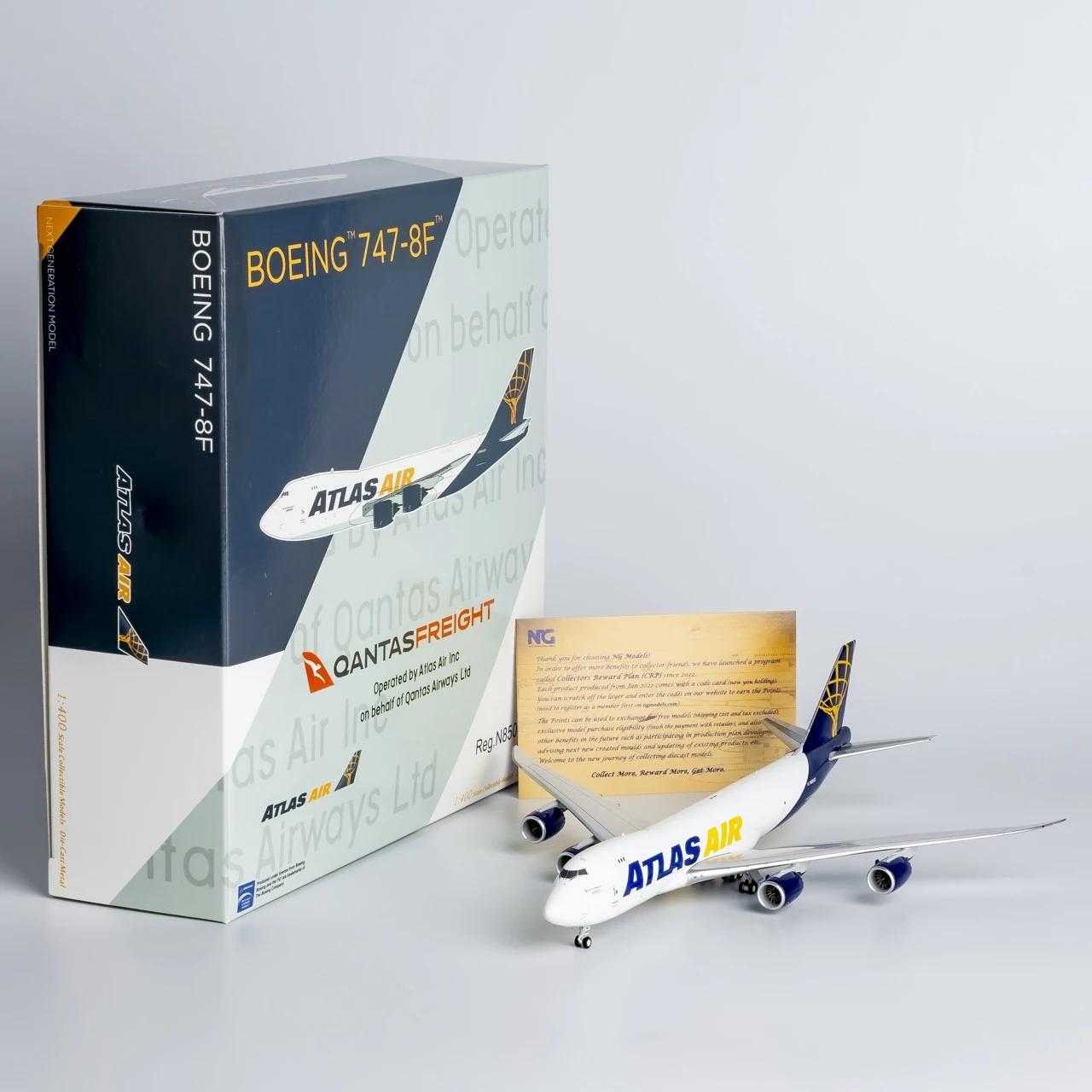 

Коллекционный самолёт из сплава 78020, подарок, модель 1:400 Atlas Air (грузовые авиаперевозки Qantas) Боинг, модель самолета под давлением N850GT