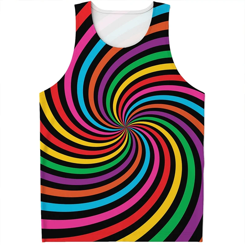 Men\'s Tank Top Rainbow Vortex 3D Digital Print Vest Summer Harajuku Leisure Male Clothing 6XL Bodybuilding Fitness y2k Tops 2024