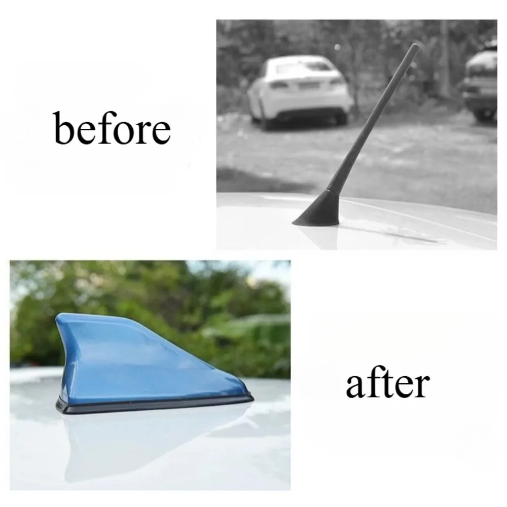 Shark Fin Antenna Universal Carbon Fiber Look Car Roof AM FM Radio Signal Amplifier Replacement Aerial Topper Exterior Parts