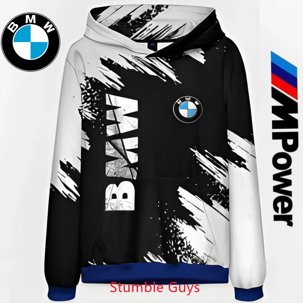 سويت شيرت بقلنسوة لربيع الخريف للرجال من BMW مطبوع عليه سباق الدراجات النارية، أزياء فاخرة للأطفال في الهواء الطلق ​