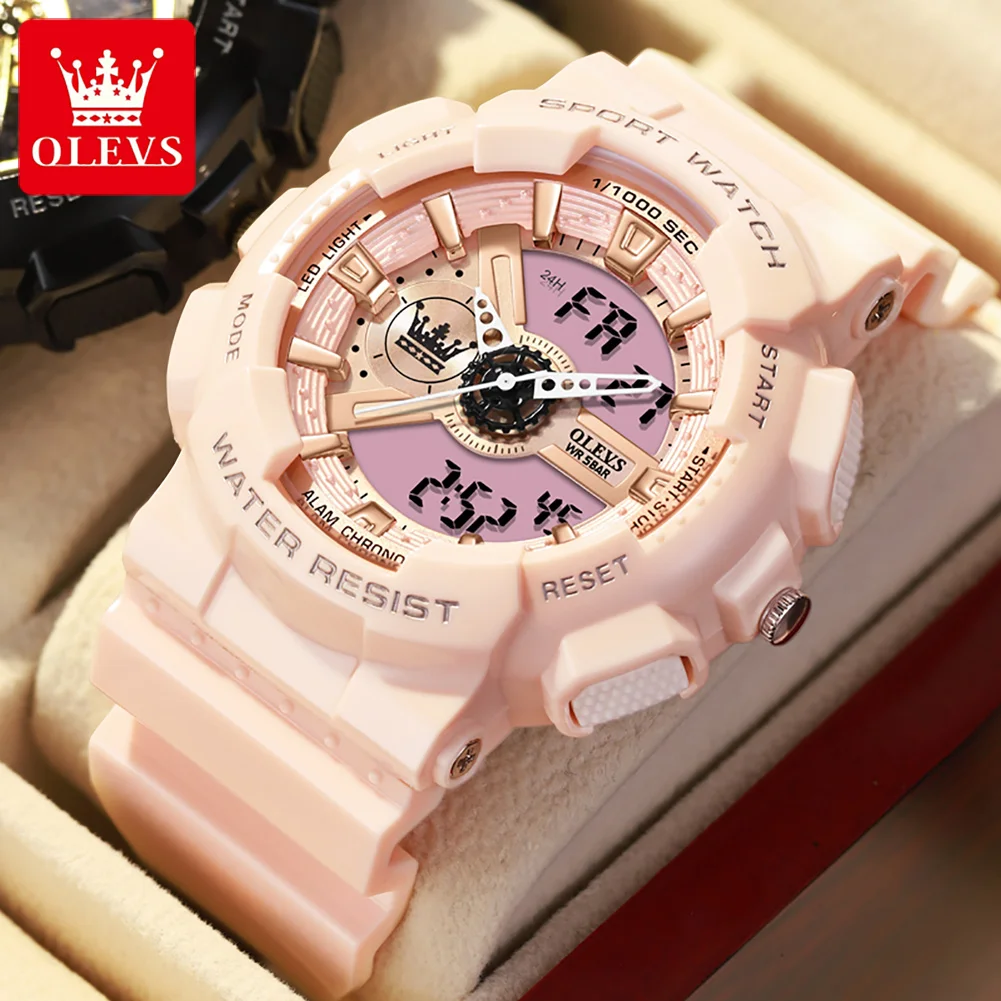 Olevs Women's Luxury Quartz Wrist Watch Sport Luminous Shockproof 50m Waterproof Girl's Clock Fashion Silicone Strap Watches