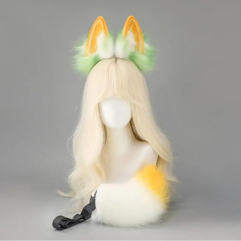 

Y3NE Bunnies Ears Headband Faux Furs Tail Animal Ears Headbands Short Bunnies Tail