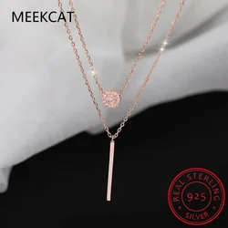 Fashion Princess Silver 925 Necklace Women Choker Accessories Trendy Rose Gold Round Pendant Female Double Layer Necklaces Lady