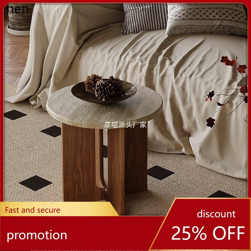 

YFY Solid Wood Home Living Room Sofa Side Table Bedroom Bedside Mobile Round Table Balcony Small Coffee Table