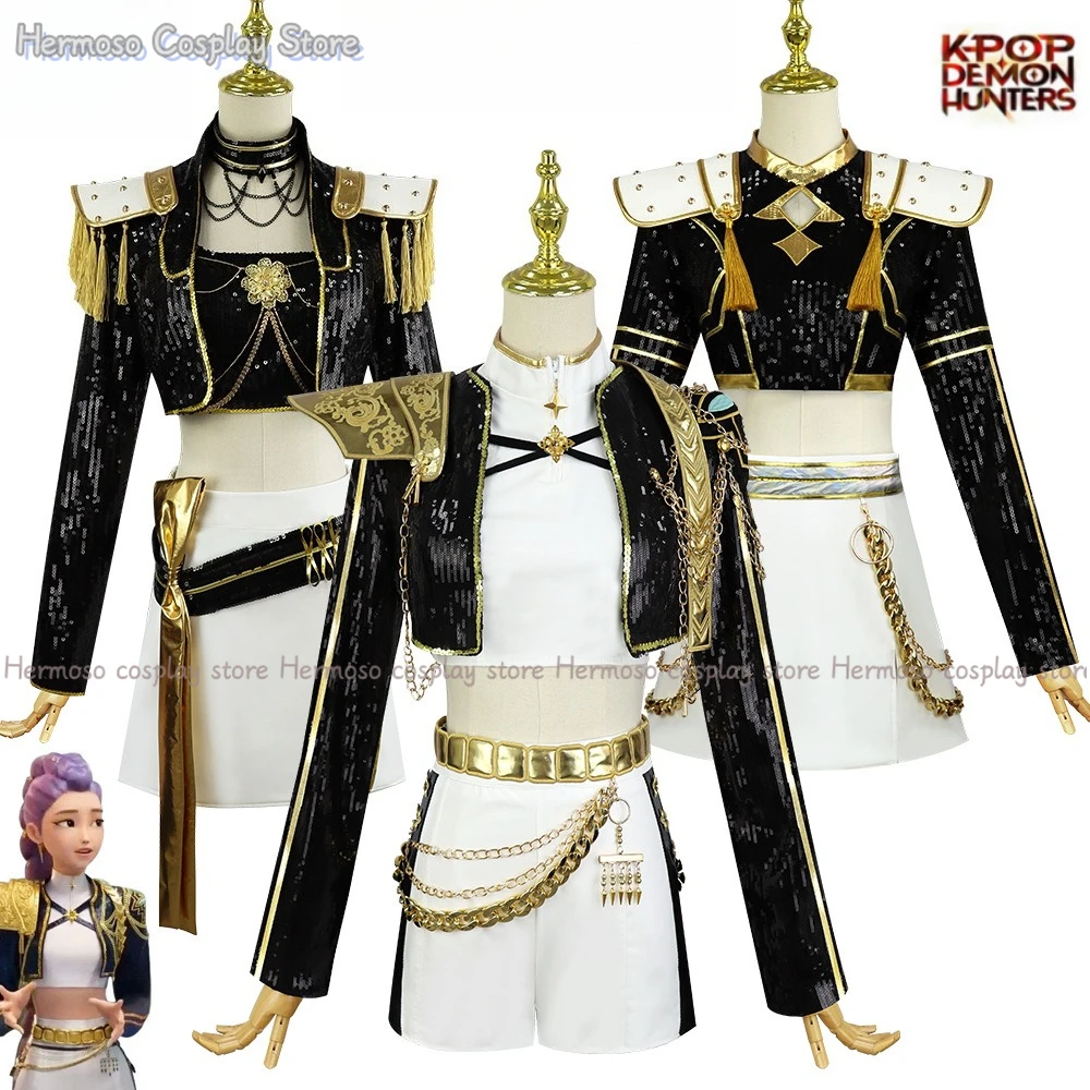 

Руми Зои Мира Косплей KPop Demon Косплей Костюм Охотников Женский Черный Золотой Костюм Хэллоуин Вечеринка Ролевая Игра Наряд