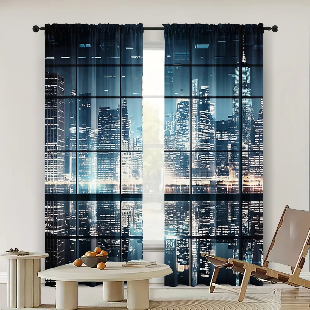 2pc, Scene Curtain New York City Landscape and Skyscraper Architecture Prints Versatile Durable Polyester,Without Electricity