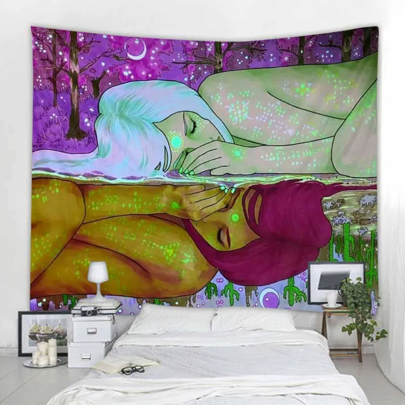 Character Illustration Wall Hanging Tapestry Hippie Kawaii Home Wall Decor Boho Room Personality Background Cloth Sofa Sheets