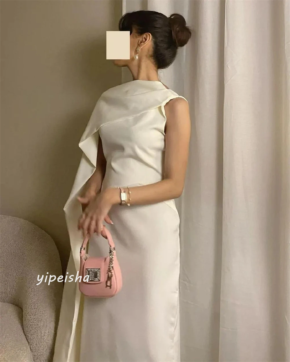 Customized Sparkle High Quality Exquisite Jersey Ruched Engagement A-line One-shoulder Bespoke Occasion Gown Midi Dresses