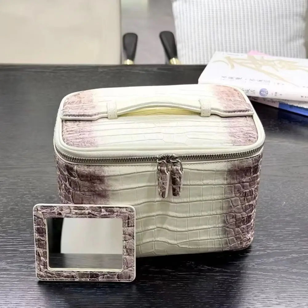 Cosmetic Storage Case Makeup Bag Crocodile Embossed Multiple Compartments Cosmetic Organizer Bag PU Leather Double Zipper