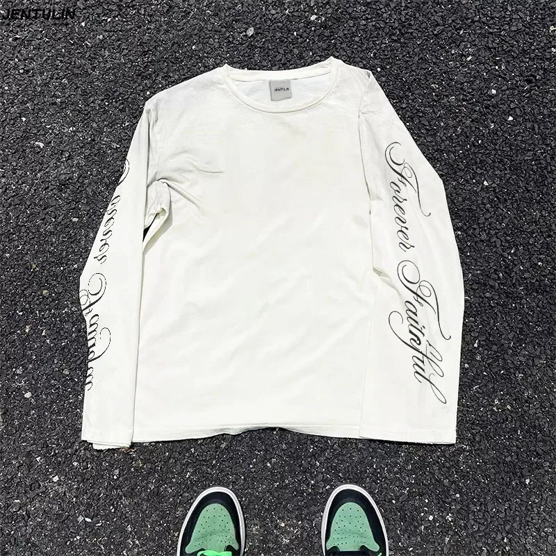 Men Clothing High Quality Letters Graphic Printing Casual Loose Long Sleeve T Shirts Y2K Trend Women Fashion Vintage Streetwear image 5