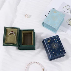 PU Leather Jewelry Box Retro Book -Shaped Flip -Shaped Magnetic Suction Ring Box Gift Packaging Display Jewelry Organizer Case