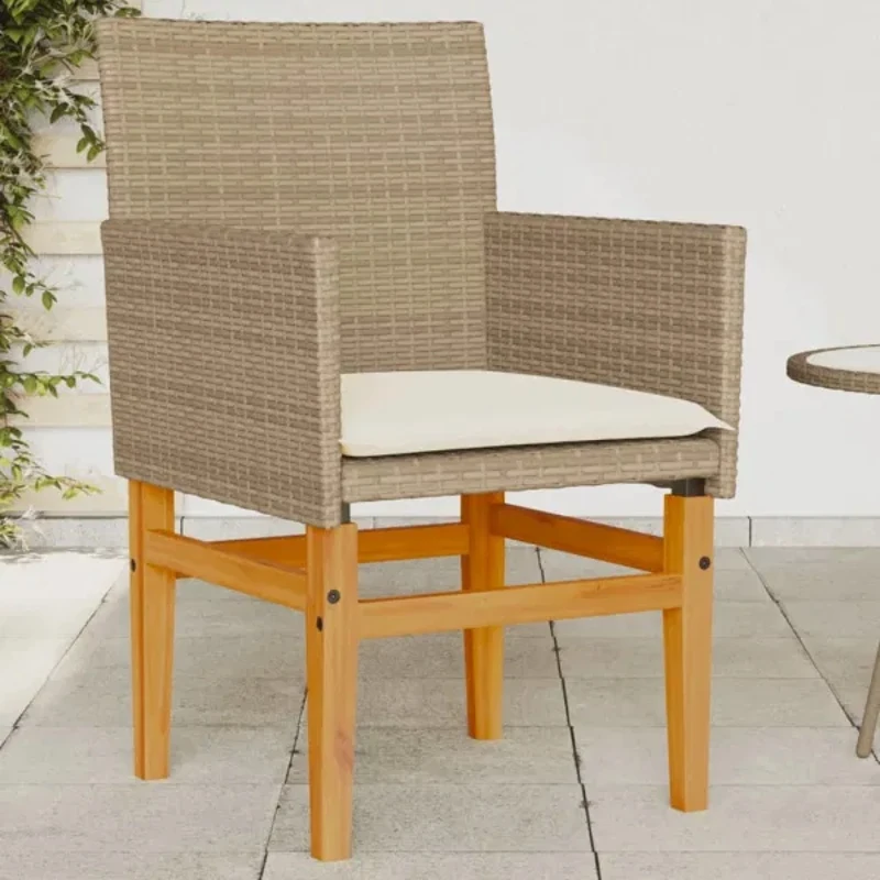 

2 PCS Patio Chairs Comfortable and Breathable Rattan Chairs with Cushions Beige Poly Rattan Solid Wood Outdoor Rattan Chairs