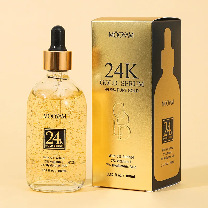 24K Gold Hyaluronic Acid Solution Gold Foil Facial Serum Fading Fine Lines Firming Vitamin E Retinol Hyaluronic Acid Serum
