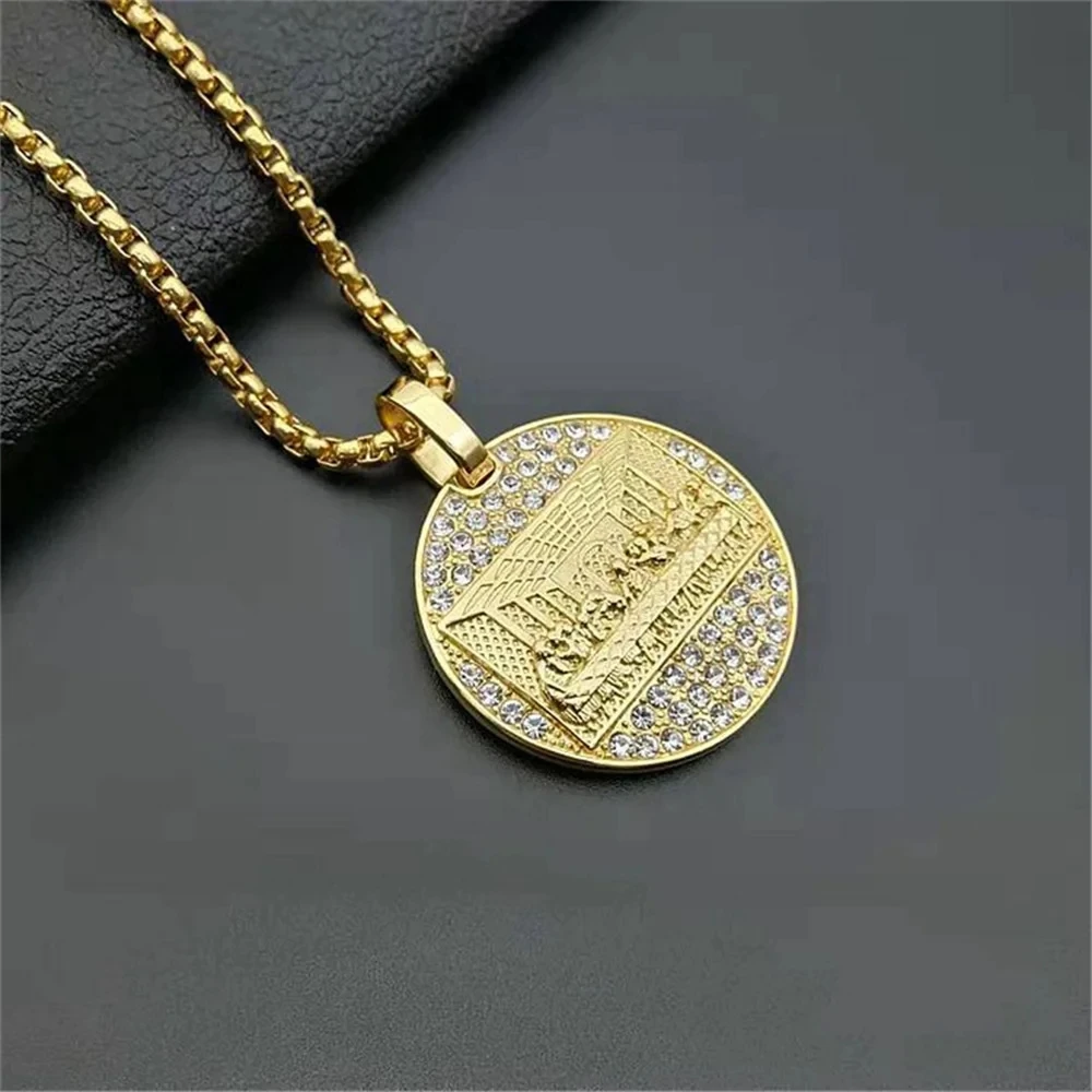 Stainless Steel Last Supper Pendant Gold Color Iced Out Bling Zircon Round Necklace For Men Father\'s Day Gift Hip Hop Jewelry