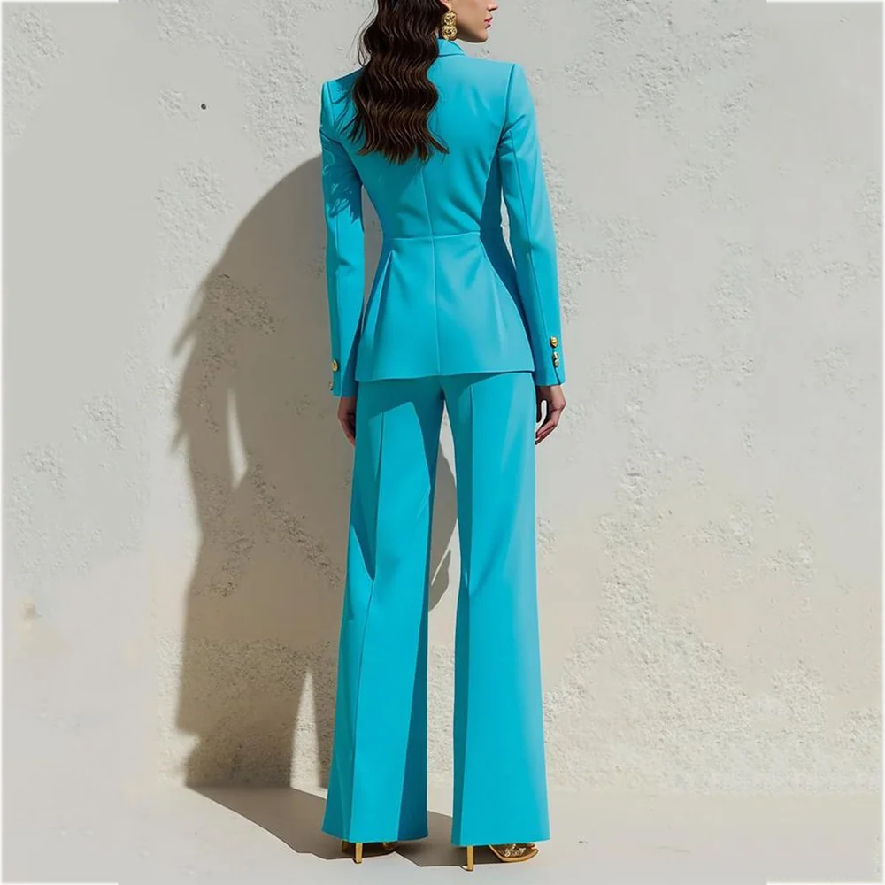 Business Suit For Women Solid Color Two Piece Peak Lapel Formal Blazer Straight Double Breasted Smart Casual Female Outfit