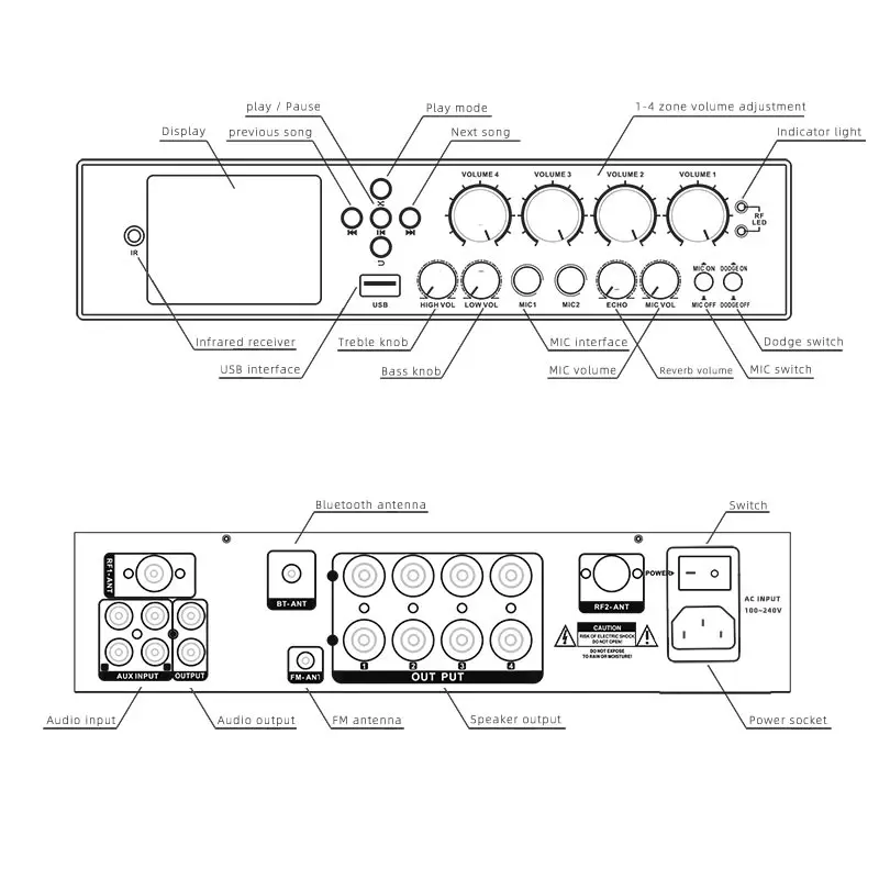 TL-JX600 Home Amplificador de Potência Profissional, 200 W, 4 Canais Classe D Estéreo, Pro Audio, Receptores Amplificadores