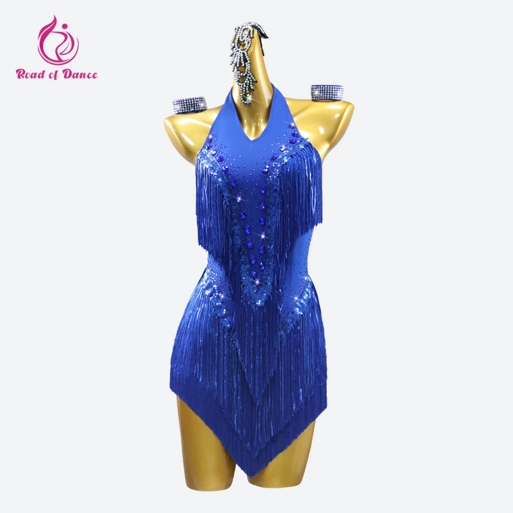 

2024 Blue Latin Dress Girls Kid Party Dance Suit Competition Clothes For Women Parties Ballroom Outfit Sport Evening Line Skirt