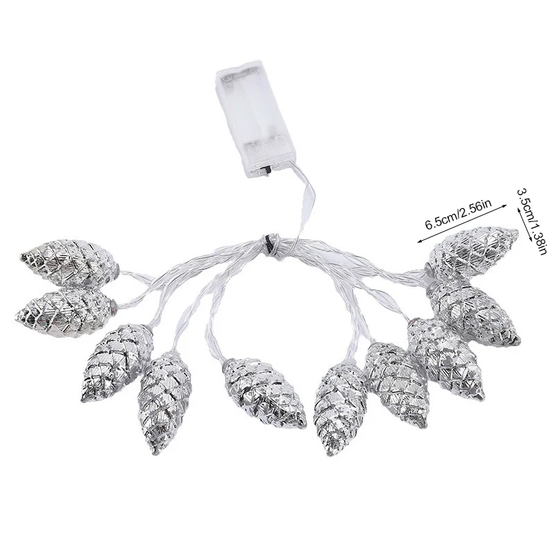 10LED Silver Gold Pine Cone String Lights Xmas Tree Hanging Ornaments Merry Christmas Decoration For Home 2025 New Year Gifts