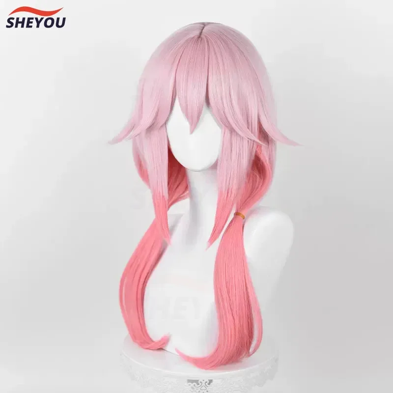 sisi 2233 جودة عالية Yuzuriha Inori تأثيري أنيمي مذنب تاج الوردي التدرج طويل مقاومة للحرارة الاصطناعية خصلات الشعر المستعار + شعر مستعار #3